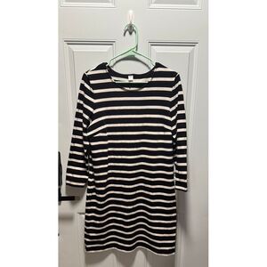 Women's Old Navy Black & White Striped 3/4 Sleeved‎ Midi Dress Size Medium